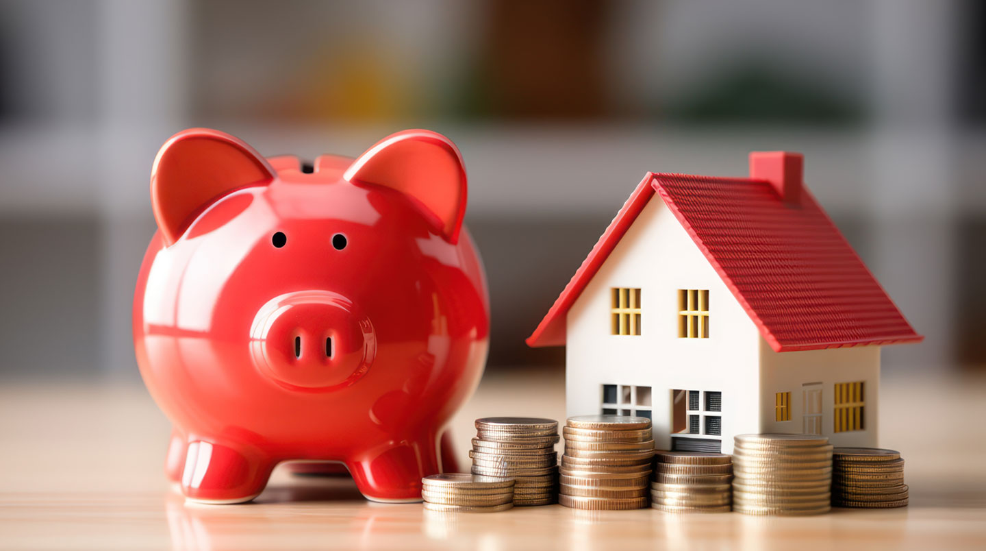 Tirelire en céramique posée sur des documents administratifs liés à un contrat d'épargne logement, lumière naturelle douce